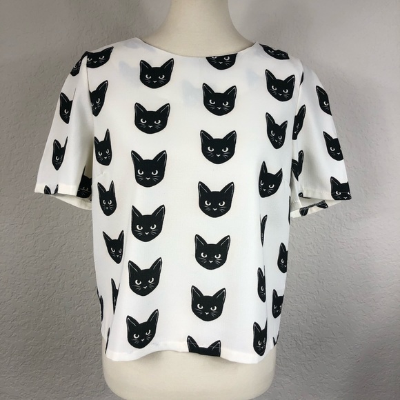 Moon Collection Tops - Moon Collection Black/Cream Cat Blouse Sz M